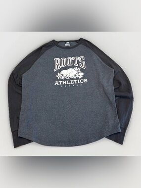 Vintage Roots Raglan Long Sleeve Shirt Size Large Made In Canada Gray